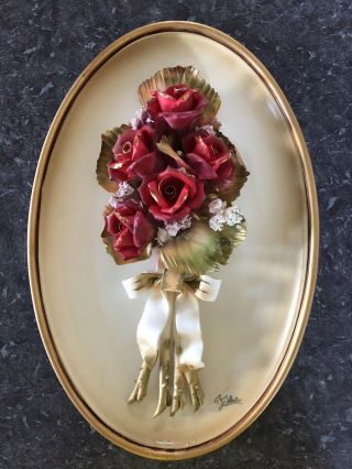 Antique Capodimonte Roses Raised Wall Plate Made In Italy C&g Mollica Plaque