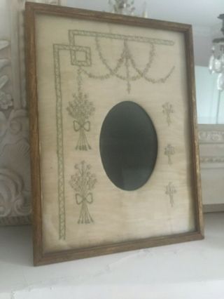 Divine Antique French Silk And Embroidered Picture Frame Gilt Wood Frame