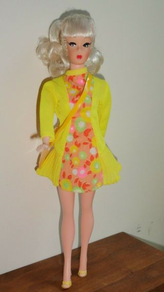 Vintage Barbie Clone Maddie Mod Yellow Floral Dress Heels Purse Wow No Doll