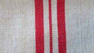 Antique European Hemp Grain Sack Lovely Red Stripes