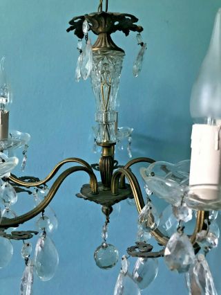 Stunning Antique French Large Heavy Brass & Crystal glass 5 Light Chandelier 3