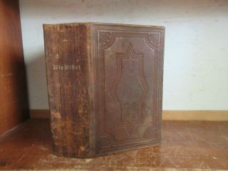 Antique BIBLE Full Leather Book 1861 OLD / TESTAMENTS FINE BINDING CIVIL WAR 2