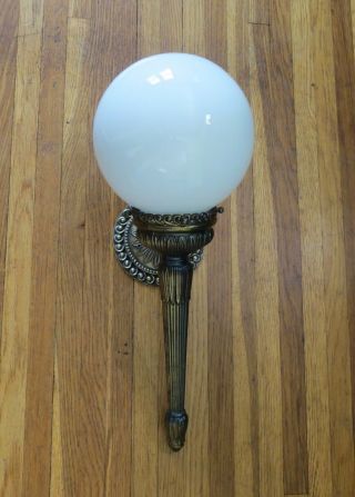 Hollywood Regency Torch Style Wall Light Fixture With Antique Brass Finish