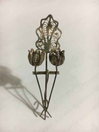 Vintage Jewellery Antique Silver Filigree Flower Tulip Large Brooch