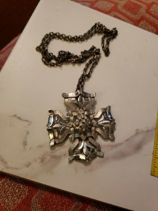 Vintage Antique 2 " Creed Sterling Silver Cross With Flowers On 24 " Chain 23g
