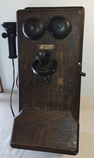 Antique Oak Western Electric Co.  Wall Telephone Hand Crank