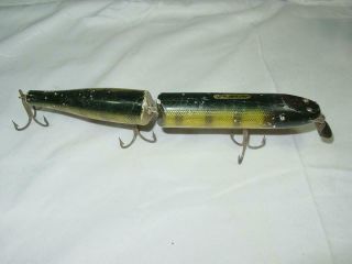 Vintage Jointed Wood Creek Chub Pikie Fishing Lure,  Green Yellow Red White