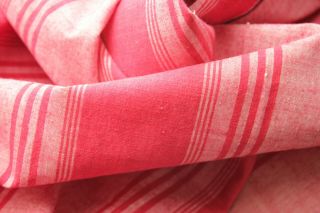 Antique French Striped Ticking Red & Pink Furnishing Fabric