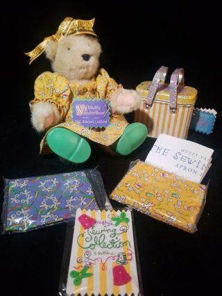 Muffy Vanderbear Sewing Lesson With Accessories Plush Jointed Bear Nabco Tin