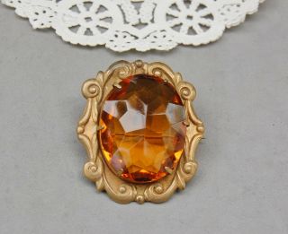 Amber Glass & Brass Pin Pendant Combo Vintage Antique Faceted Victorian 1 7/8 "