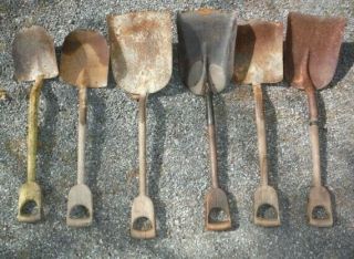 6 Antique Primitive Vintage D Wood Handle Coal Shovels Rail Road Farm Tool Scoop