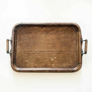 Vintage Wooden Serving Tray Old Solid Wood Rectangular Tray Brass Handles