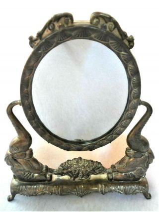 Gorgeous Vintage Elephant Floral Silverplate Swivel Stand Table Vanity Mirror
