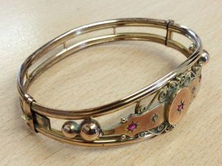 ANTIQUE ROLLED GOLD RUBY & DIAMOND BANGLE 1890 2