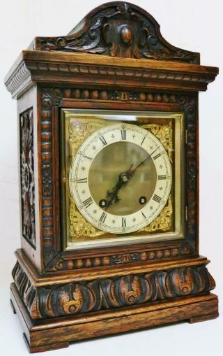 Antique W & H Highly Carved Oak 8 Day 1/4 Strike Ting Tang Musical Bracket Clock