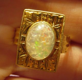 18k 10k Antique Vintage Victorian Carved Flower Art Deco Opal Or Moonstone Ring