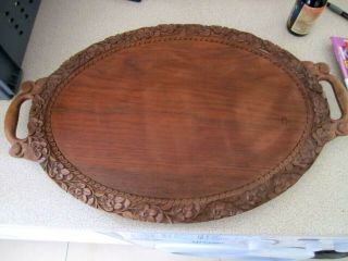 Vintage,  Hand Carved,  Large Wooden Tray,  With Handles,  54 X 33 Cm