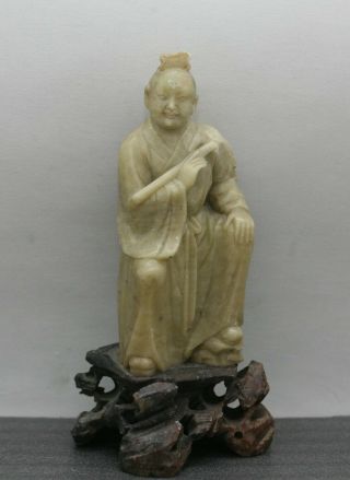 Quality Antique Chinese Hand Carved Soapstone Sculpture Of A Scholar