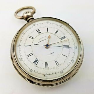 Antique 1978 Improved Chronograph Sterling Silver Pocket Watch W.  M.  Russell & Co.
