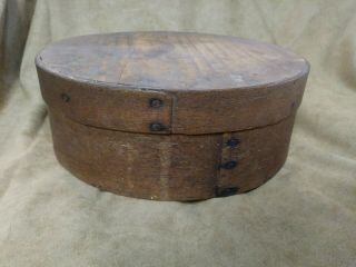 Antique Primitive Round Wooden Cheese Pantry Box With Lid Marked Dfj
