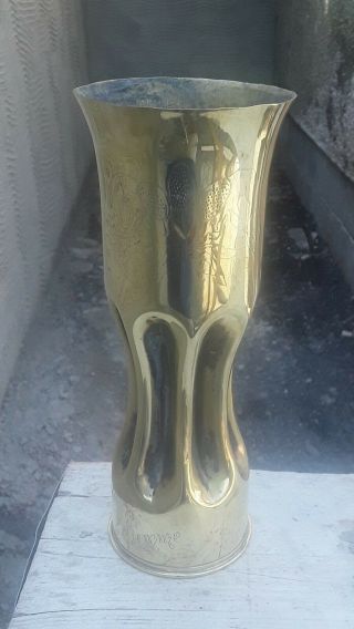 Antique Trench Art Ww1 Brass Shell Vase 75mm Somme 1916 10 "