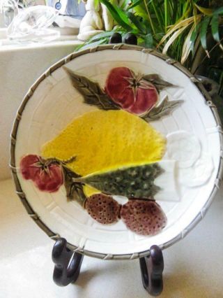 Antique Wedgwood Majolica Plate C.  1870 - Lemon,  Cucumber,  Tomato & Berries