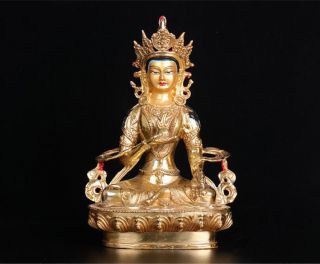 9 " Asian Antique Tibet Copper Gilt Hand Painting Ksitigarbha Bodhisattva Statue