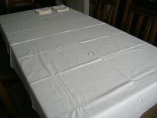 VINTAGE LINEN TABLECLOTH just washed to freshen it up,  12 napkins 3