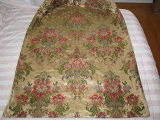 Antique French Fabric Silk Damask Floral Panel Window Drape Lined Opulent C.  1900