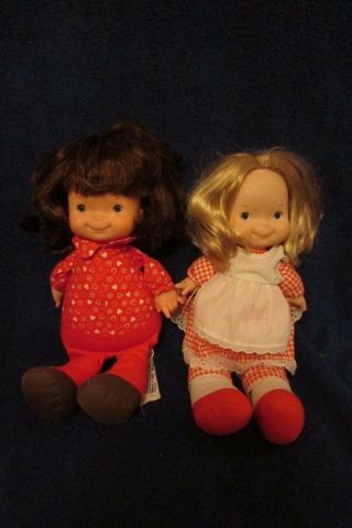 Two Vintage Fisher - Price Soft " Little Girl " Lap Sitter Dolls - Audrey And Mary
