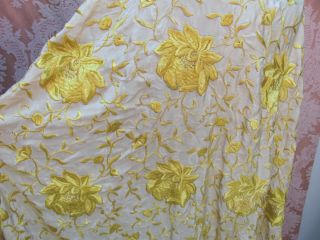 VTG Antique 1920s PIANO FLAPPER SILK SHAWL Embroidered YELLOW FLWRS Long FRINGE 5