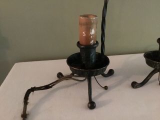 Set (2) Antique Hammered Copper Night Stand Lamps w/Hanging Shades,  UNIQUE 4