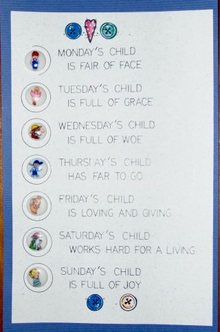 Set Of 7 Vintage Days Of The Week Kiddie/children 
