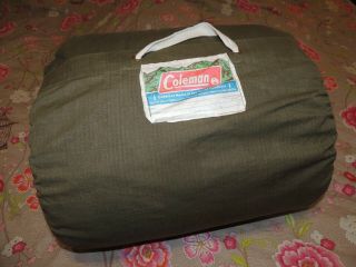 Vintage Coleman Sleeping Bag Flannel Duck W Carry Bag Green 76 " X 36 "