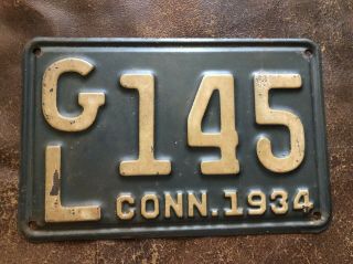 1934 Conn Vintage Antique License Plate Connetixut Low Number