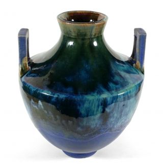 Antique Fulper Jersey Arts & Crafts Flambe Pottery Urn Vase Square Handles