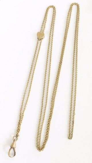 50” Antique Victorian Gold Filled Heart Watch Fob Slide Chain Necklace Signed Mo