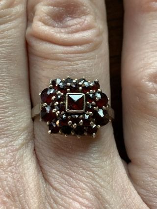 Unique Antique Silver And Garnet Ring Size N