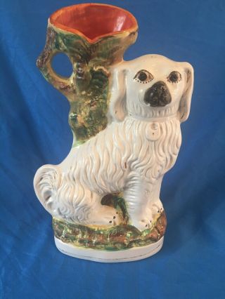 Antique 19c English Staffordshire Spaniel Dog Spill Vase