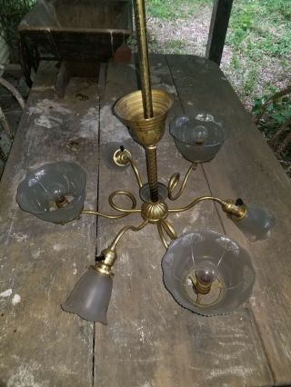 Victorian Brass 6 Arm Electric Chandelier Ceiling Light Inverted