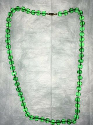 Antique Vtg Czech Big Green Glass Crystal Bead Necklace