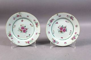 18th Century Famille Rose Chinese Export Plates Pink And Green