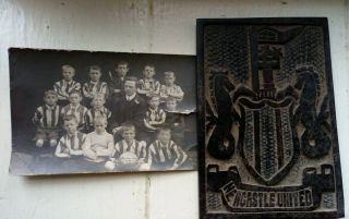 Football Antique C 1908 Hardwood Treen Folk Art Carved Plaque Newcastle United