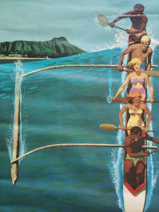 Stan Galli Outrigger Canoe Vintage Travel United Airlines Hawaii Poster 25 x 40 2