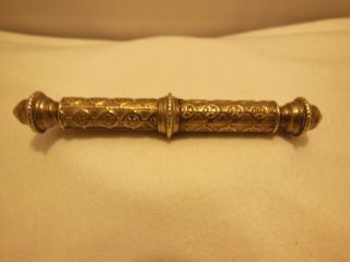 Antique Victorian Era Ornate Brass Cylinder Sewing Needle Case Awesome