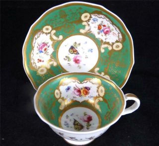 C1835 Antique Samuel Alcock Porcelain Cup & Saucer With Butterfly A