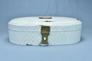 Antique Blue White Chicken Wire Graniteware Oval Handled Bread Box Germany 08033
