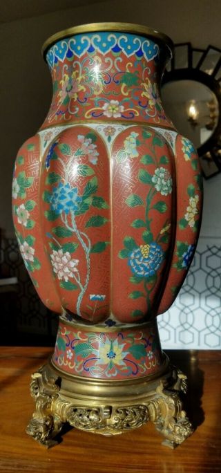 Antique 19th Chinese French Cloisonne Gilt Bronze Vase Stand
