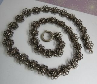 Antique Vintage Sterling Silver Floral Book Chain Necklace 27.  5 Grams