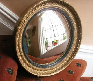 Old Antique Regency Style Gold Framed Convex Wall Mirror By Atsonea C.  1920 Fine